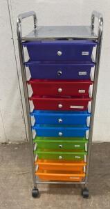 10-Drawer Multi-Color Rolling Storage Cart, Chrome Frame, Plastic Drawers, 34.5" Tall