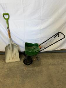 Ames Poly Scoop #12 Wood Handle 26", Scotts Turf Builder EdgeGuard Mini Broadcast Spreader