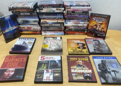 55 DVD Movie Collection - Notable Titles: Titanic, John Wayne, Stephen King, Smokey & The Bandit