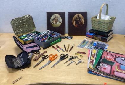 Large Vintage Crafting & Sewing Lot &ndash; Scissors, Patterns, Sewing Kits, Pens, Supplies