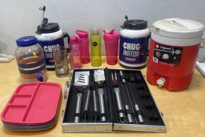 THIRSTY? Picnic Beverage Dispensers, Water Cooler, Plates, BBQ Tool Set, 15+ Piece Mixed Set Jacksons/Legend