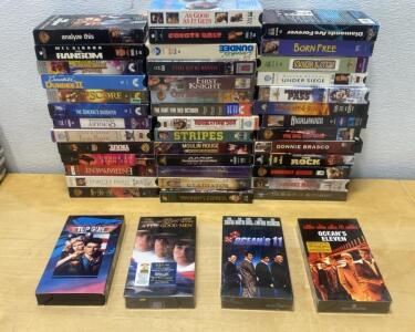 (38)VHS Movie Lot: Top Gun, Ocean's Eleven, Gladiator, Hunt for Red October, Highlander and More