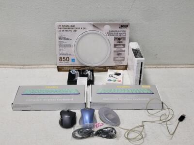 Tech Lot! Including: (1) Nintendo Wii, (1) Feit Electric Downlight, (2) HeyDay Keyboards, (1) Microsoft Mouse, & More!