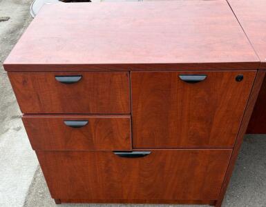 Cherry Executive Office Desk with File Cabinet, 72"x36", Grommets, Modesty Panel. Missing some screws