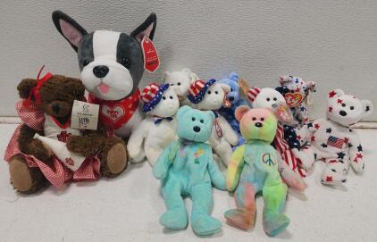 (9) Assorted Ty Beanie Baby Bears And More