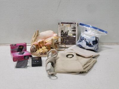 Home Decor Lot! Including: SeaShell Lamp, Bathroom Curtains, & More!