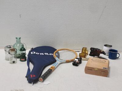 Miscellaneous Lot! Including: Wilson Chris Evert Champ Tennis Racket, Glassware, & More!