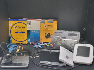 Electronics & Crafts Lot! Including: (1) BlackBox Cellular Blood Pressure Machine, (3) Anti-virus Disks, Radio, & More!