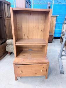 Pine Wood Cabinet with Adjustable Shelf and Drawer, Cable Hole, 24"x16"x48", Storage Unit