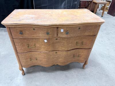 Antique Serpentine Front Wooden Dresser, 3 Drawers, Cabriole Legs, Brass Hardware, 46"