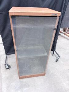 Kenwood Stereo Audio Cabinet with Glass Door, 2 Shelves, Woodgrain, Vintage 1970s-80s