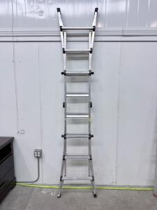Aluminum Multipurpose Folding Extension Ladder, 12 ft Max Height, 8 Rungs, 300 lb Capacity