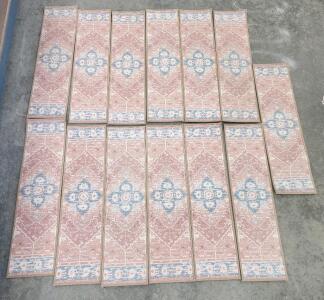 (13) 2.5' x 8" Distressed Medallion Floral Border Design Stair Rugs