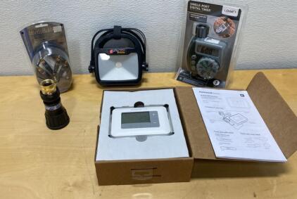 Honeywell T4 Pro Thermostat, Utilitech LED Work Light, Orbit Timer, Interlink Coax Cable Bundle