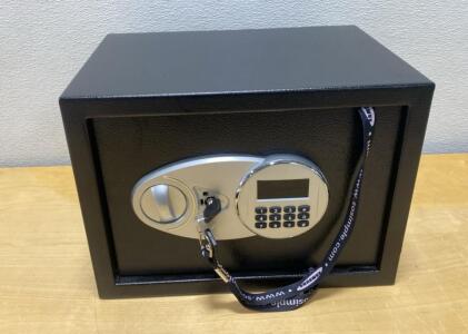 Compact Digital Keypad Safe with Key Override, Solid Steel, Black, Approx. 13.8"x9.8"x9.8"