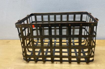 Industrial Metal Storage Basket with Rope Handles, 23x16x14", Rustic Black Steel