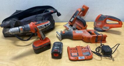 Black & Decker Firestorm 18V Cordless Tool Set - Drill, Saw, Sander, 2 Batteries, Charger, Bag