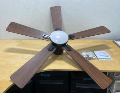 Teracfan 52" Smart Ceiling Fan, 5 Wood-Finish Blades, Integrated LED Light, Black Body