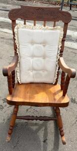 Ornate Victorian-Style Wooden Rocking Chair, Carved Crest Rail, Cushion Included, 41&rdquo;H x 25&rdquo;W x 32&rdquo;D