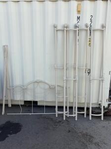 Ornate Off-White Metal Bed Frame Set with Headboard, Footboard & Rails, Fits Queen Mattress