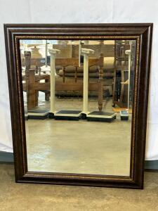 Rectangular Bronze Wood Framed Wall Mirror, 42"x34", Decorative Gold Trim, Wire Hanging