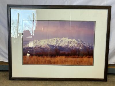 Framed Mount Timpanogos Landscape Photo by Schmidt, 36"x28", Signed, Matted Wall Art