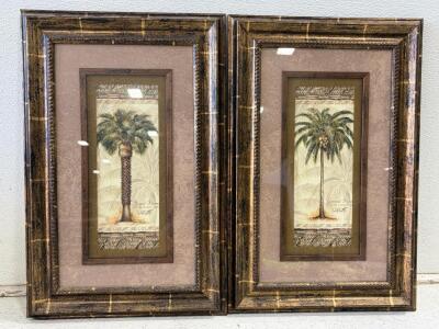 Set of 2 Framed Tropical Palm Prints: "Royal Palm" & "Coconut Palm", Artist A.K., 17"x23" Wood Frames