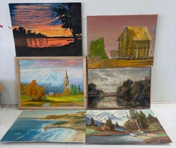 Original Landscape Oil Paintings Lot, Signed &ldquo;Maria B&hellip;&rdquo;, 18x24" Framed & Unframed Scenes