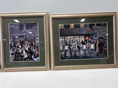 Guy Buffet Signed Paris Caf&eacute; Lithograph Prints, Framed Pair, Caf&eacute; de la Paix & Boulevard des Capucines