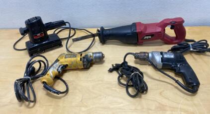 Skil Reciprocating Saw, DeWalt Drill, Craftsman Sander & Vintage Drill Corded Power Tool Lot - All Power On