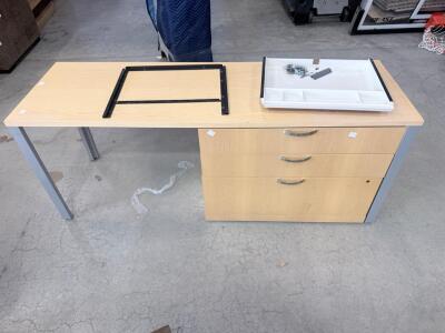 Office Desk, 60"x24", 3-Drawer Pedestal, Maple Laminate/Gray Frame, File & Utility Drawers