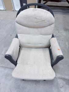 Padded Wood-Frame Glider Chair, Beige Fabric Upholstery, Black Finish, Removable Cushions