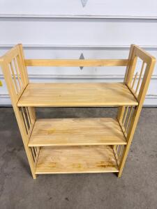 Natural Wood 3-Tier Bookshelf, 30"x26"x10", Mission Style Open Sides, Solid Wood Construction