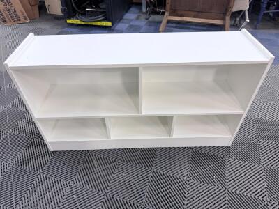 White 6-Cube Storage Organizer Bookshelf, Laminate, 47.6"x11.6"x30", Freestanding w/ Wall Bracket