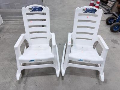 Adams Big Easy Rocking Chair, White, Plastic, 350 lb Capacity, Stackable, USA-Made, Outdoor