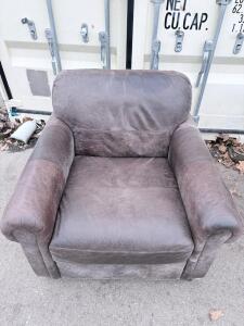 Brown Leather Club Chair &ndash; Overstuffed Armchair, 42" Wide, Rolled Arms, Classic Living Room Accent