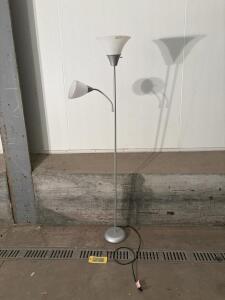 Silver Torchiere Floor Lamp with Adjustable Reading Light, 71 in Height, 2 Sockets, Bulbs Included.