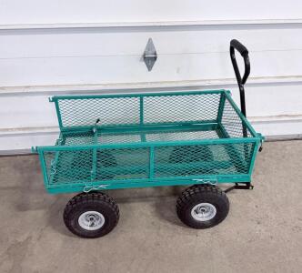 Green Steel Mesh Utility Garden Cart Wagon, 40"x20", 800lb Capacity, 10" Pneumatic Tires, Removable Sides