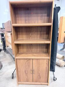 Tall Medium Brown Laminated Engineered Wood Bookcase with 2-Door Cabinet and Four Shelves, 72"x30"
