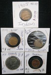 (5) 1908-1986 Assorted U.S. Coins
