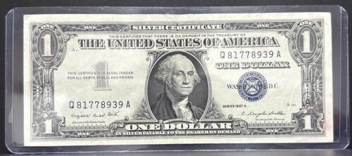 1957A Blue Seal One Dollar Silver Certificate, Q81778939A, Smith-Dillon Signatures, Uncertified