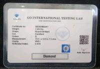 (1) 7.20Ct Exellent Round Brilliant Diamond Gemstone W/ Gem Identification Card - 2