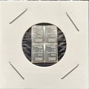 Valcambi Suisse 4x1g Fine Silver CombiBar 999.0 - Divisible Bullion Bars, Switzerland