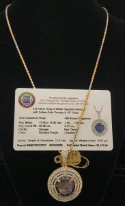 .925 Silver Ruby And White Sapphire Pendant With Yellow Gold Overlay And 18" Chain W/ Appraiser Card