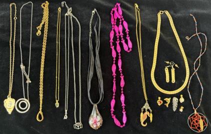 Mixed Costume Jewelry Lot &ndash; 11 Necklaces, Earrings, Charms, Pendant, Fish, Dreamcatcher, Flower