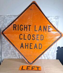 (1) Roll-Up Sign: Right / Left Lane Closed Ahead, 48" x 48"