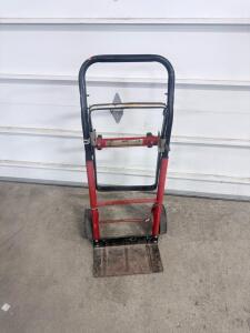 Convertible Steel Hand Truck Dolly, 600 lb Capacity, 4-Wheel, Red/Black, Loop Handle