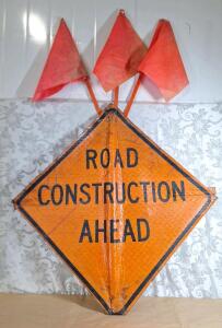 (1) Roll-Up Sign: Road Construction Ahead, 36" x 36"