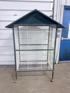 Large Outdoor Metal Bird Cage Aviary with Pitched Roof, 42x24x72", Rollers, Wire Floor