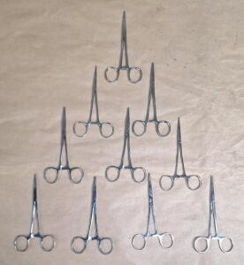 (10) 5" Straight Nose Stainless Steel Locking Forceps
